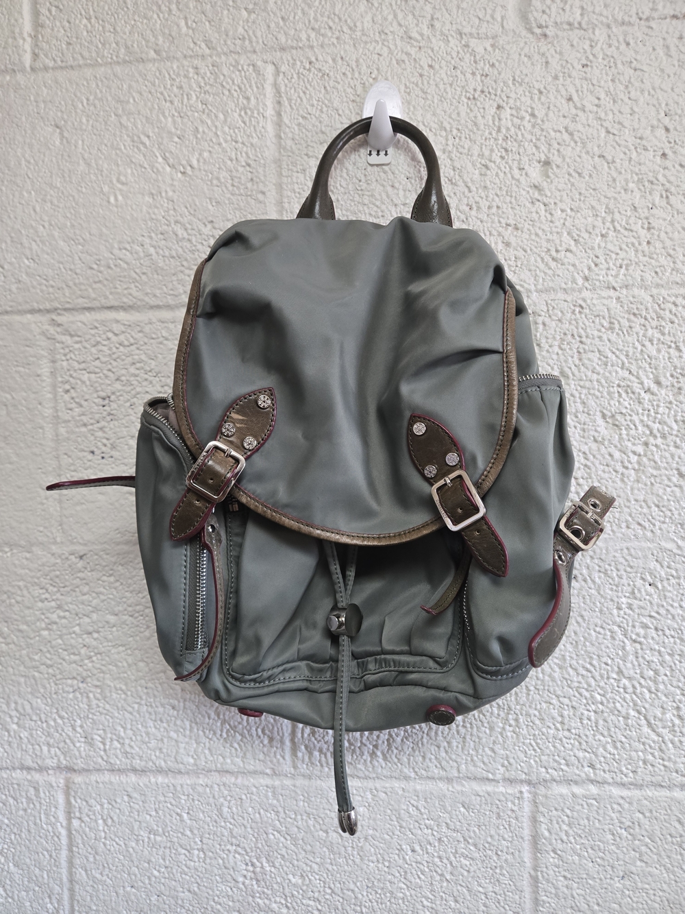 MZ Wallace Gray-Green Nylon Backpack with Leather Trim